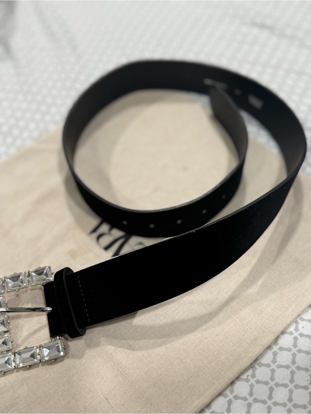 Zara Black Velvet Belt with Crystal Buckle